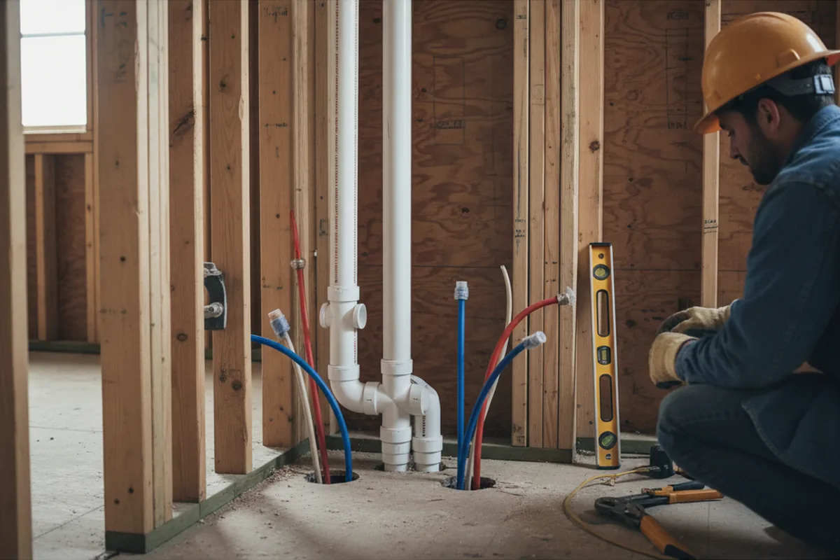 Drain and supply rough-in during Garbage Disposal Repair in Massapequa Park